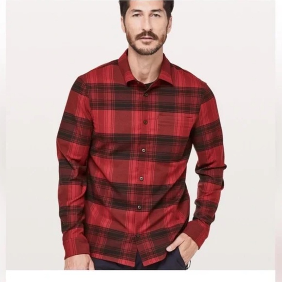 Lululemon Masons Peak Red Buffalo Check Flannel Shirt Size Med - Picture 2 of 11